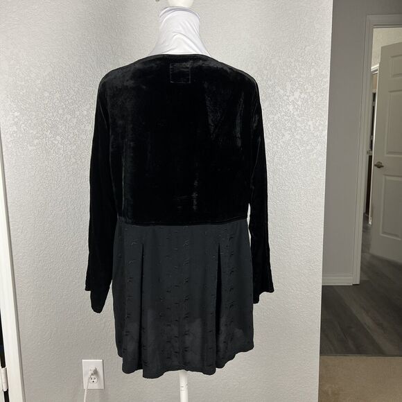 Nooshin Femme S Button Up Black Velvet Mixed Media Tunic Jacket - Picture 4 of 6